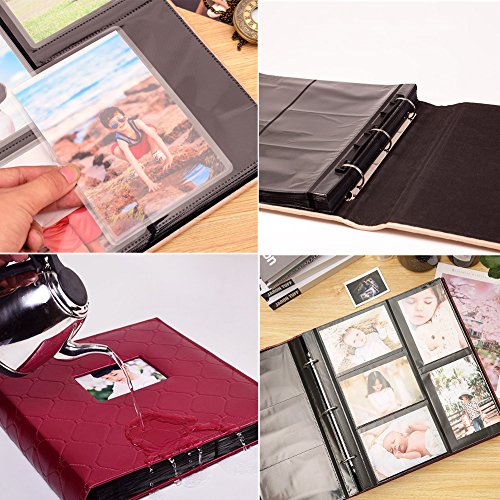 Lzttyee Leather Cover Interstitial Photo Album 600 Pockets Scrapbook Albums Hold 4x6 In Photos for DIY Crafts Anniversary (Wine Red) - Thumbnail 5