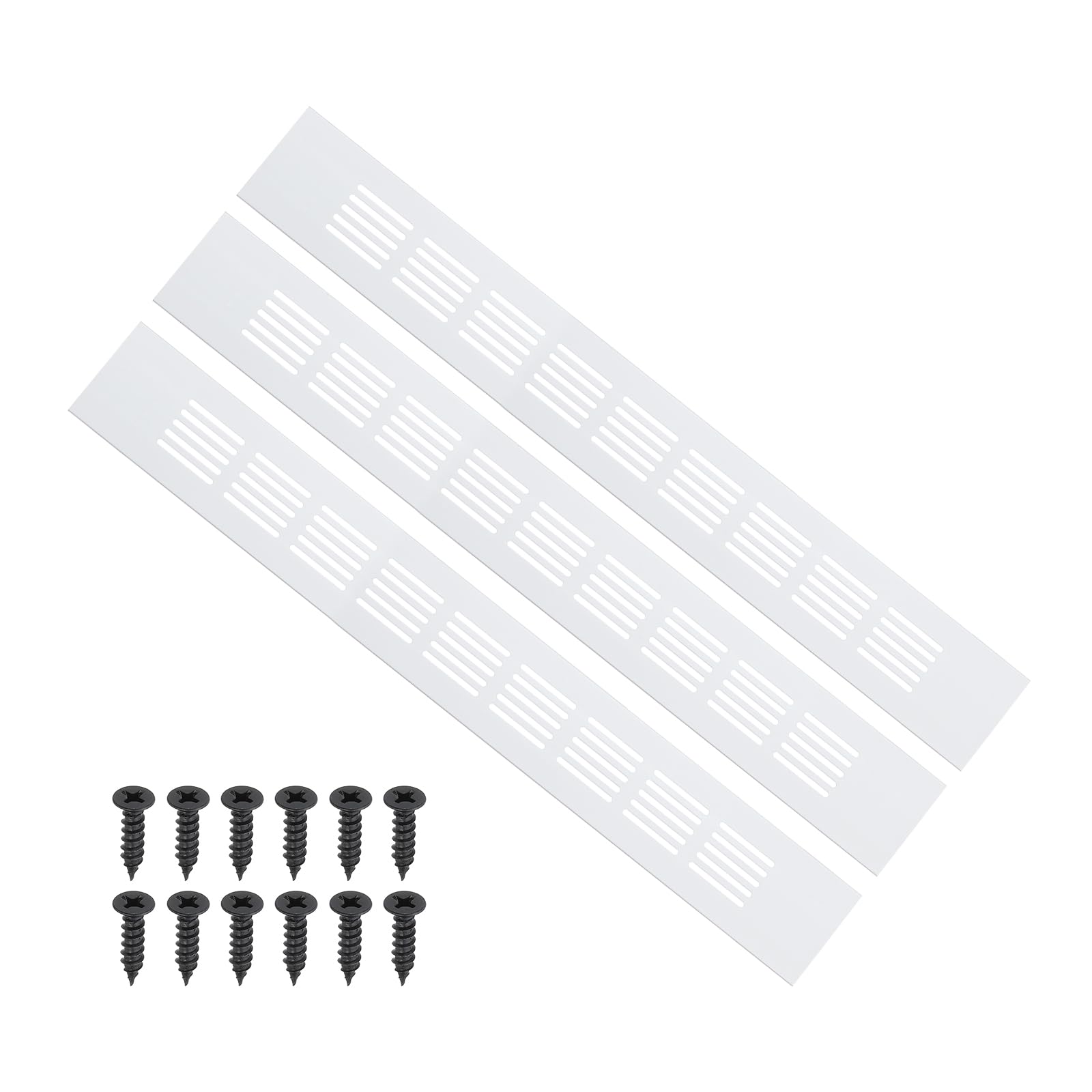 PATIKIL 16 x 2 Inch Door Air Vent Cover, 3 Pcs Heavy Duty Aluminum Grille Ventilation Cover Louvered with Mounting Screws for Cabinet Wardrobe Door, Silver