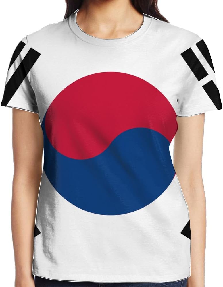 Hawaiian 3D Printed Korean Flag T-Shirt Short Sleeve Crewneck Tee Pullover Casual Tops