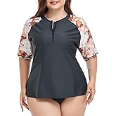Halcurt Women's Plus Size Rash Guard Short Sleeve Swim Shirts Loose Fit UPF50+ Sun Protection Swimsuit Top Only