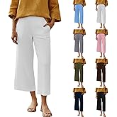 Womens Wide Leg Palazzo Pants 2026 High Waisted Casual Flowy Capri Pants Summer Beach Trousers with Pockets