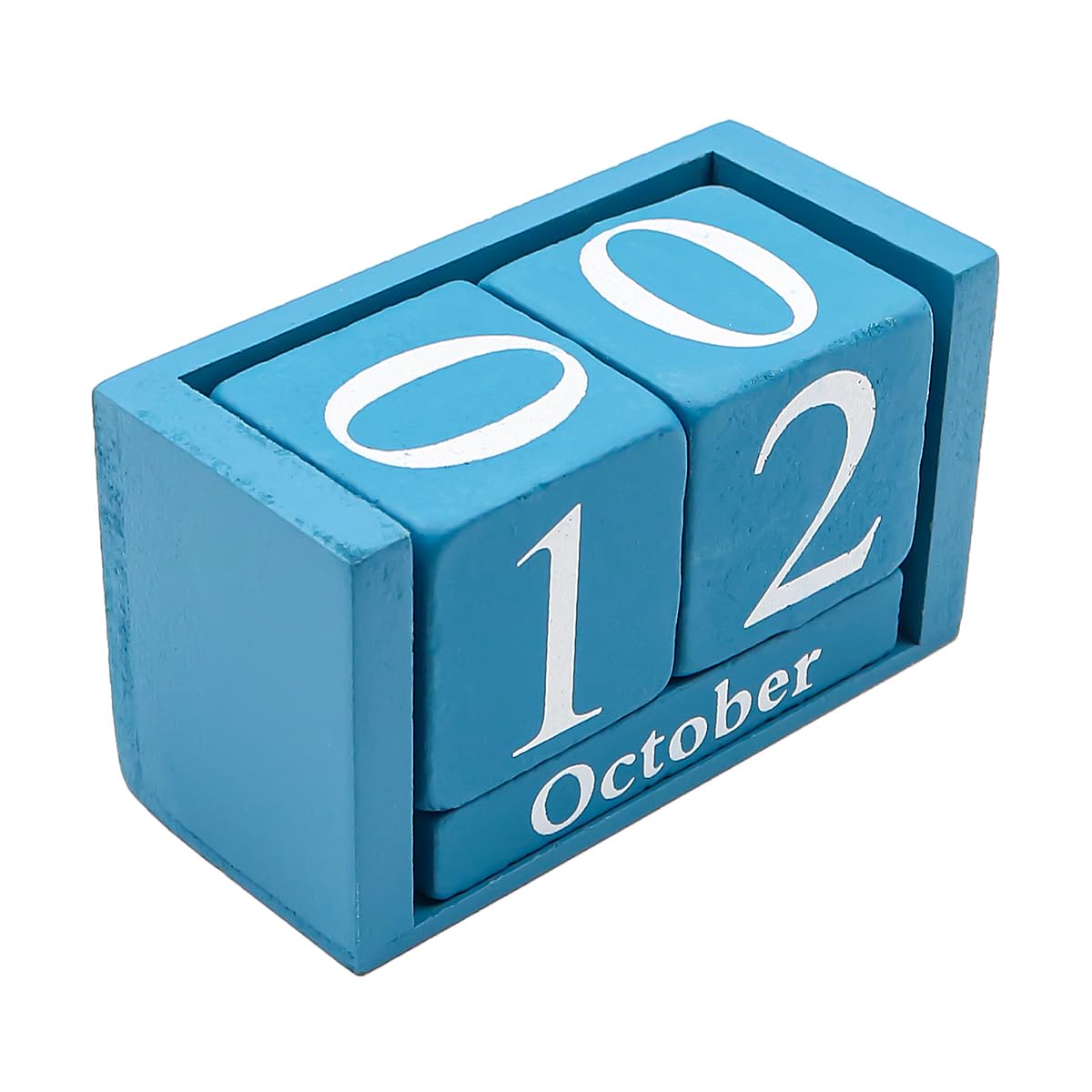 VOANZO Vintage Wooden Calendar Wood Blocks Chic Perpetual Calendars Month Date Number Display Decoration for Home Office(Blue)