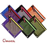 OMURA Zippered PENCIL POUCH RED COLOR w/ Mesh Windows & Standard 3-Ring Binder, PACK OF 6