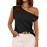 Cicy Bell Womens Off One Shoulder Tops Summer Ribbed Knit Tank Tops Trendy Casual Loose Fit Sleeveless Tee Shirts