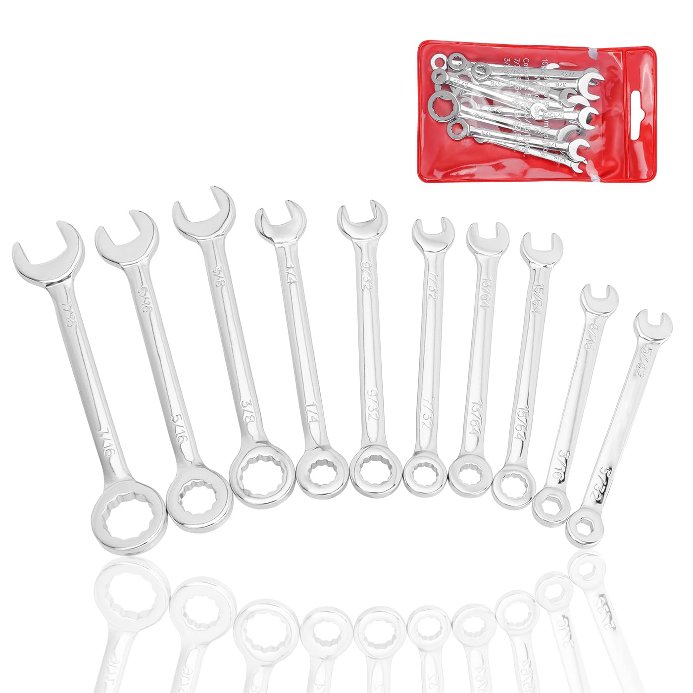 Treki Mini Combination Wrench Set, SAE Small Spanner Set 5/32"-7/16" Open and Box End Wrenches Mini Ignition Wrenches Repairing Tools for Automotive Industry Electronics-10Pcs