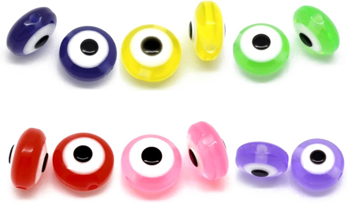 300PCS Stripe Mixed Resin Evil Eye Oblate Beads Jewelry Making Findings 8x5mm