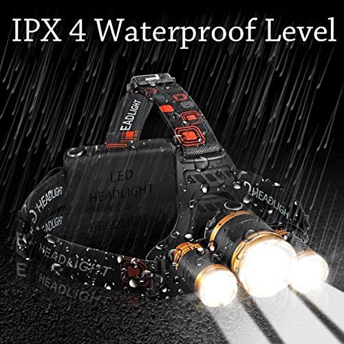 Rechargeable Headlamp 8000 Lumen Waterproof LED headlight Flashlight Torch with 3×T6 Lampwick for Reading Outdoor Running Camping Fishing Walking Hunting Hiking