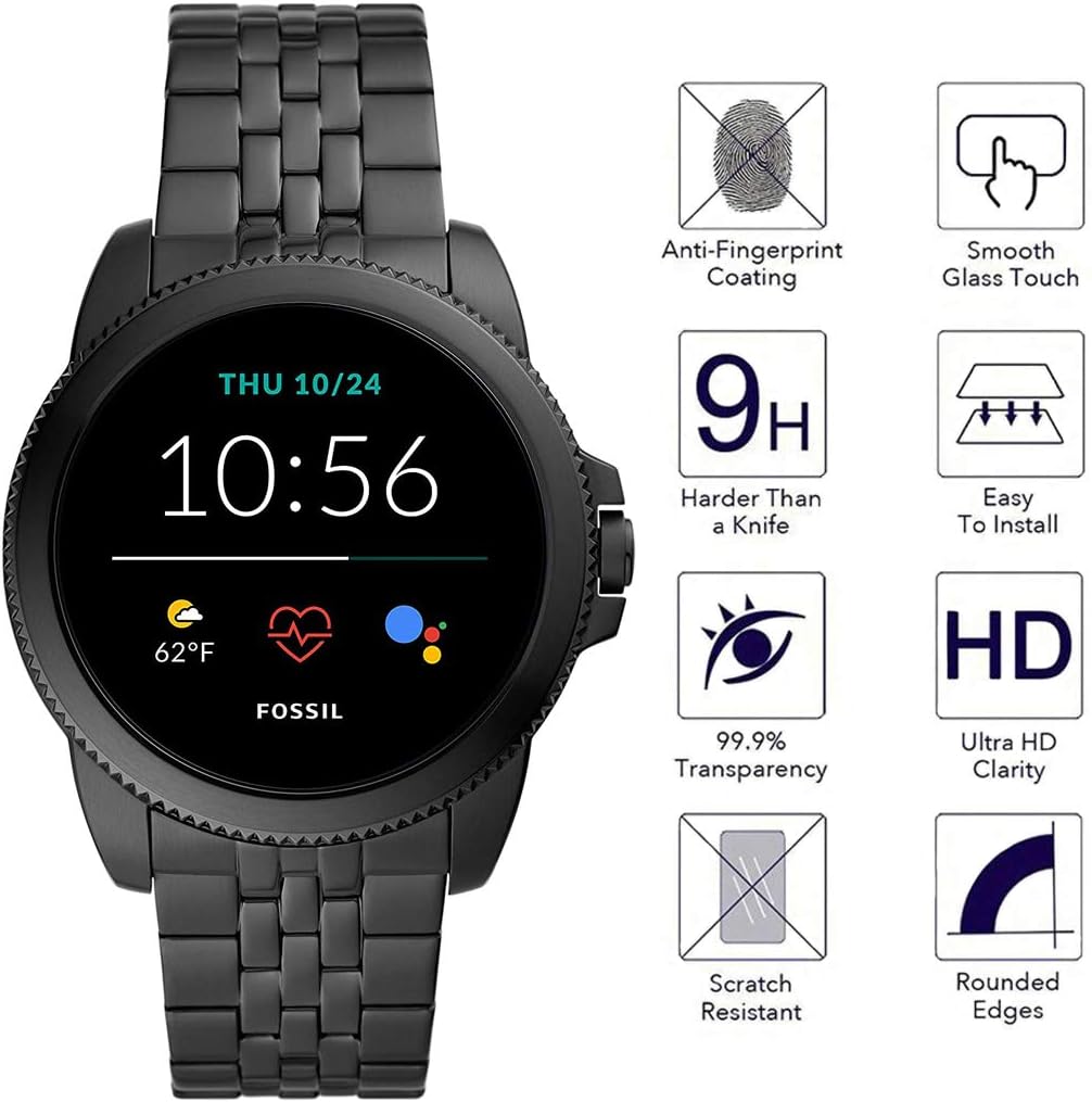 Youniker 4 Pack Compatible with Fossil Gen 5E Screen Protector Tempered Glass for New Fossil Men’s Gen 5E 44mm Smartwatch Screen Protectors Cover Anti-Scratch - Image 3