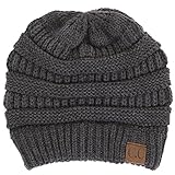 BYSUMMER C.C Warm Soft Cable Knit Slouch Beanie Hat (Dark.Melange.Grey)