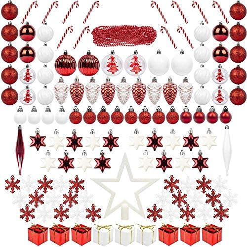 Novelty Decorations Christmas ornaments Christmas Tree Decorations 122ct Christmas Tree Ornaments Complete Christmas baubles assortment, including hat, snowflake, tinsel gift box, pine cone-WhitRd