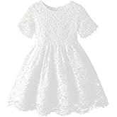 Lace Flower Girl Toddler Dress - Vintage Girls Formal Dress Girls' Special Occasion Dresses Short Sleeves Girls Party Dress