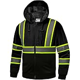 High Visibility Hoodie Class 3 Safety Hoodie Reflective Fleece Sweatshirt | Hi Vis Zipper Safety Hoodies Reflective Construction Pullover Sweatshirt with Pockets Black Bottom