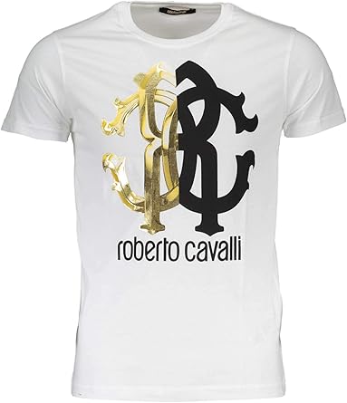 Amazon.com: ROBERTO CAVALLI - Camiseta de algodón para hombre, diseño con logotipo gráfico, color blanco, M: Clothing