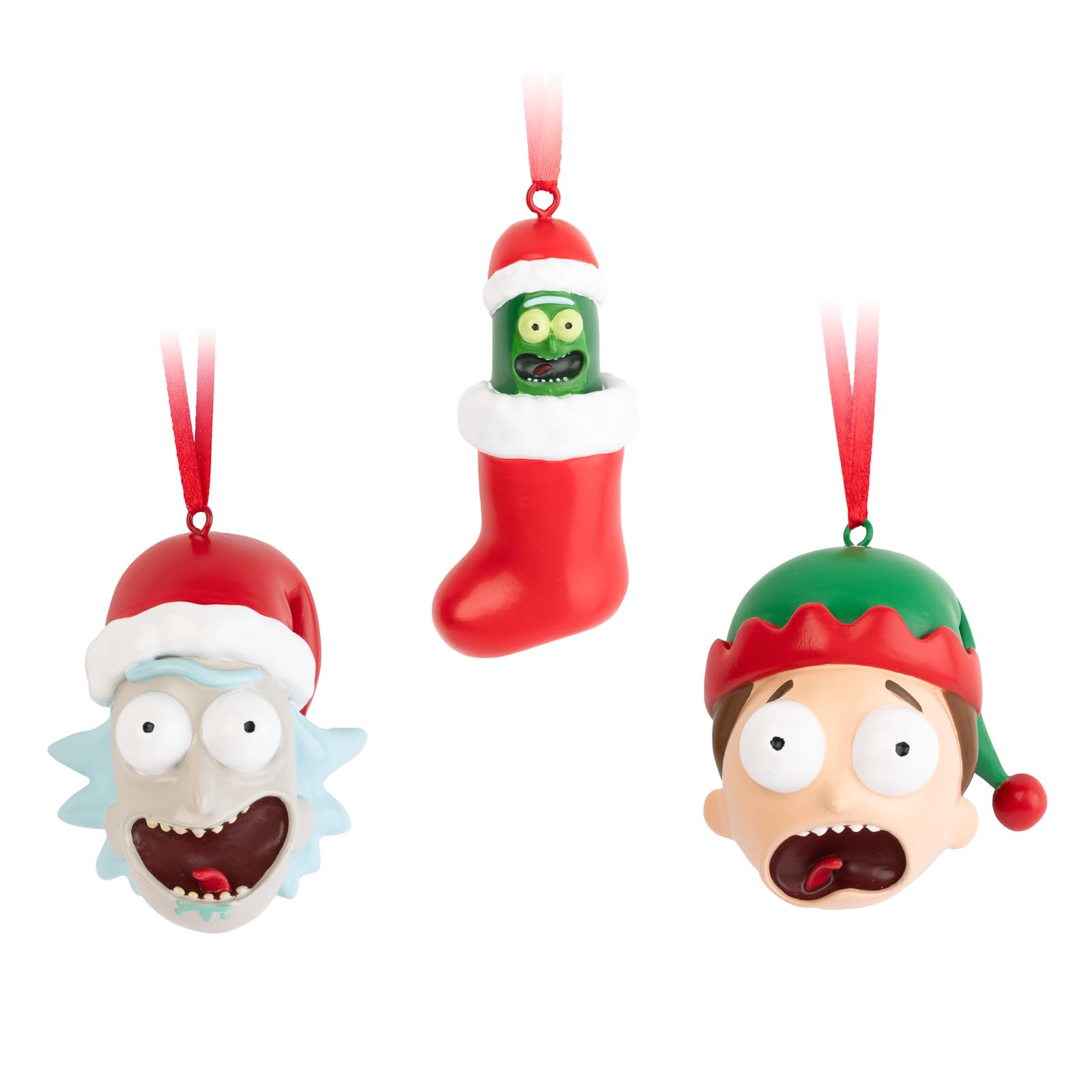 Grupo Erik Christmas Ornaments - Rick And Morty Gifts | Christmas Tree Decorations Set Of 3 - Rick, Morty, Pickle Rick - Rick And Morty Merch, Xmas Decorations For Tree