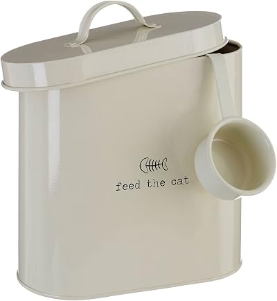 Premier Adore Pets Feed The Cat Food Storage Bin with Spoon 2.8 L Cream