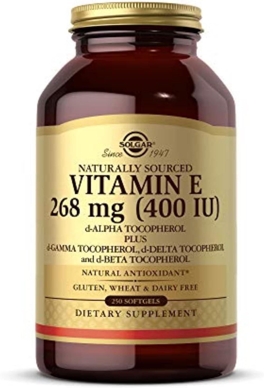 Solgar Natural Source Vitamin E 268 mg 400 IU Softgels 250 VEGAN Gluten Free
