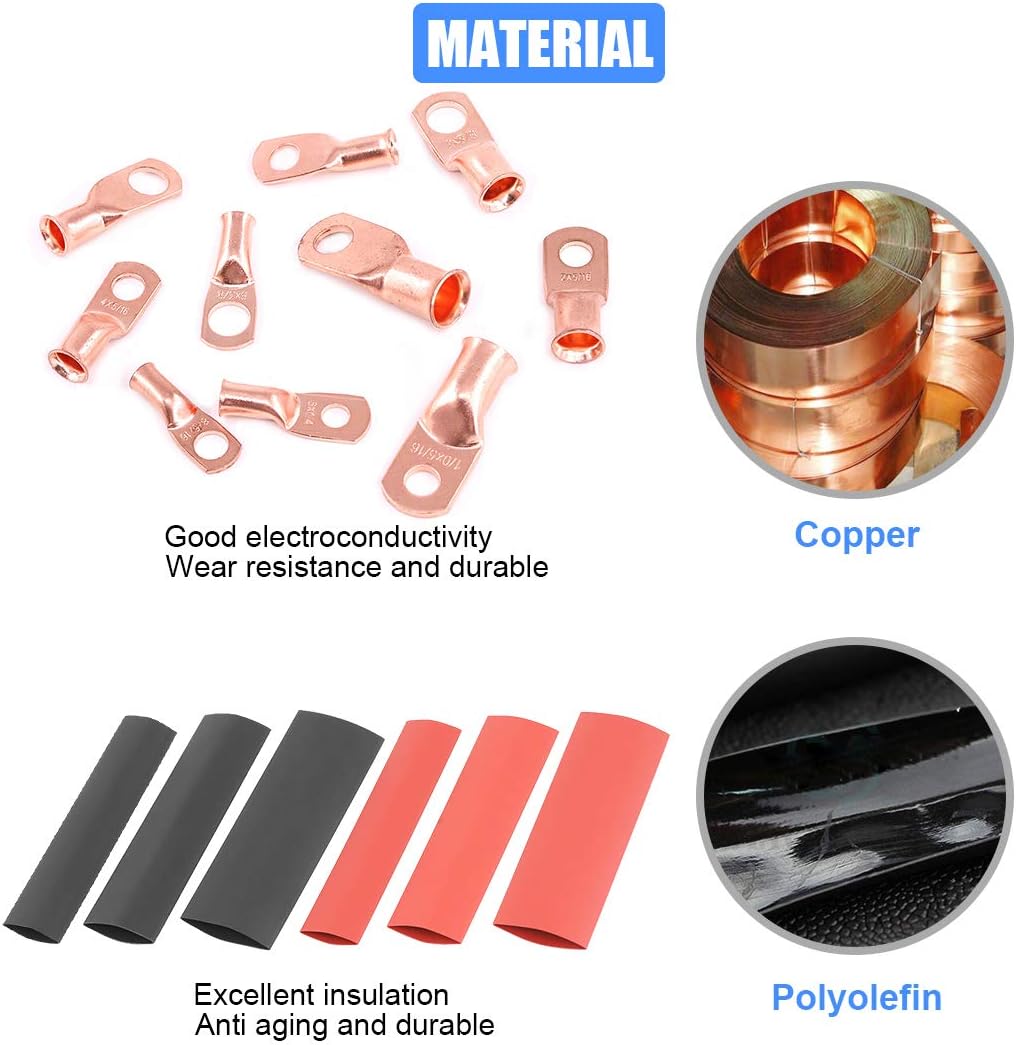 Glarks 100Pcs Copper Wire Lugs with Heat Shrink Set - Image 5