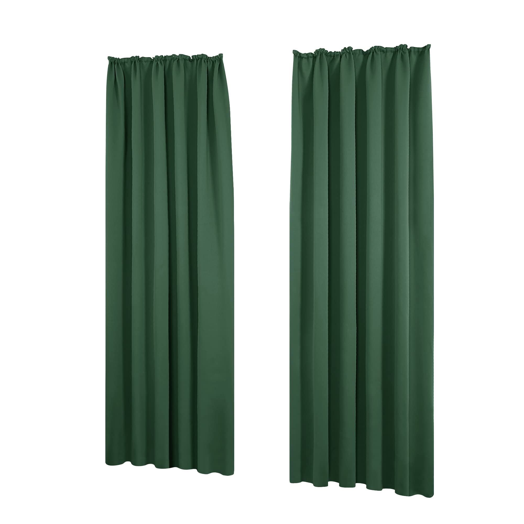Deconovo Noise Reduction Pencil Pleat Curtains Blackout Curtains Thermal Insulated Curtains for Living Room W55 x L54 Inch Dark Green One Pair