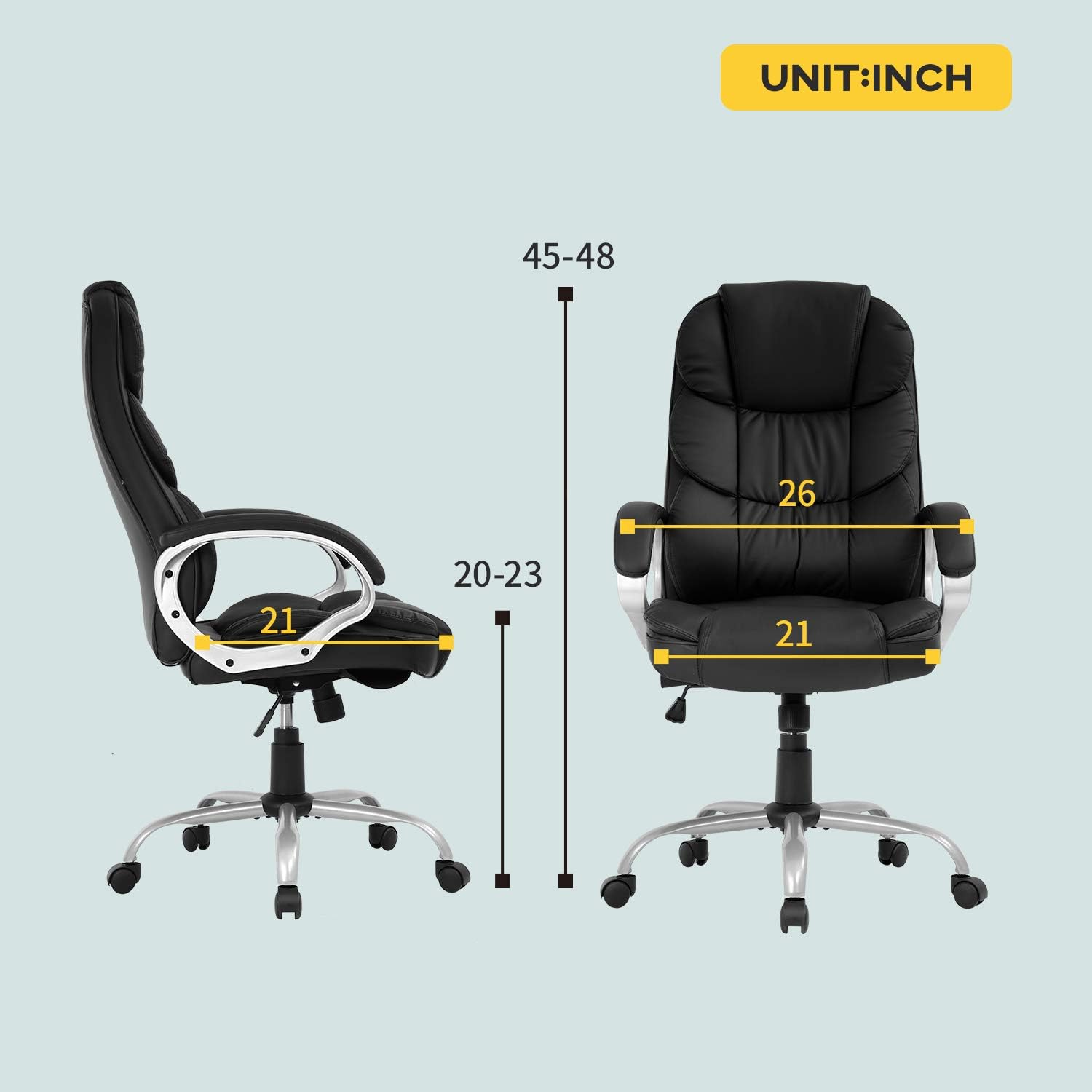 Office Chair Computer High Back Adjustable Ergonomic Desk Chair Executive PU Leather Swivel Task Chair with Armrests Lumbar Support (Black): Furniture & Decor