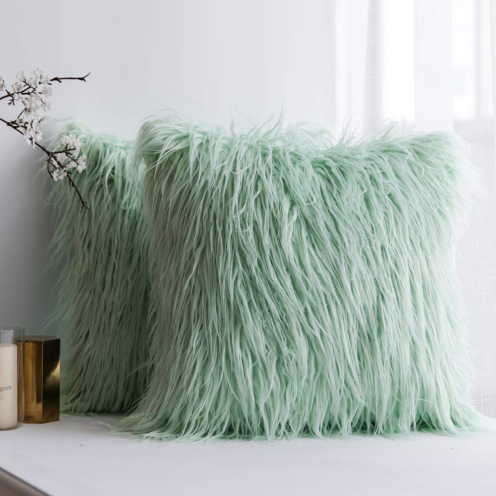 mint green fluffy pillows