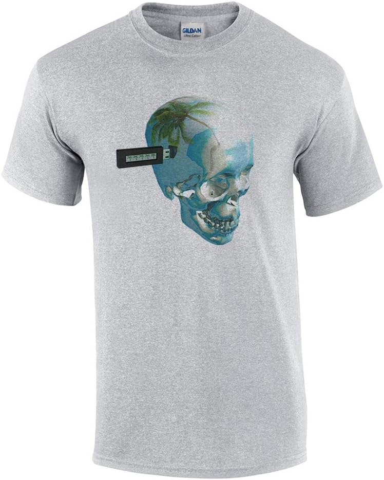 Vaporwave Skull USB Men's Grey T-Shirt