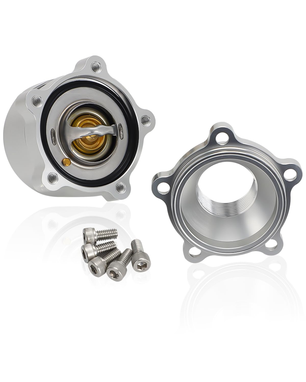 Photo 1 of Foruly Inline Thermostat Housing Aluminum with Bypass Sensor Port - Fits 1-1/2" Hose (1.5"-16 Thread) - High Performance Upgrade for Optimal Engine Temperature Control (Silver)