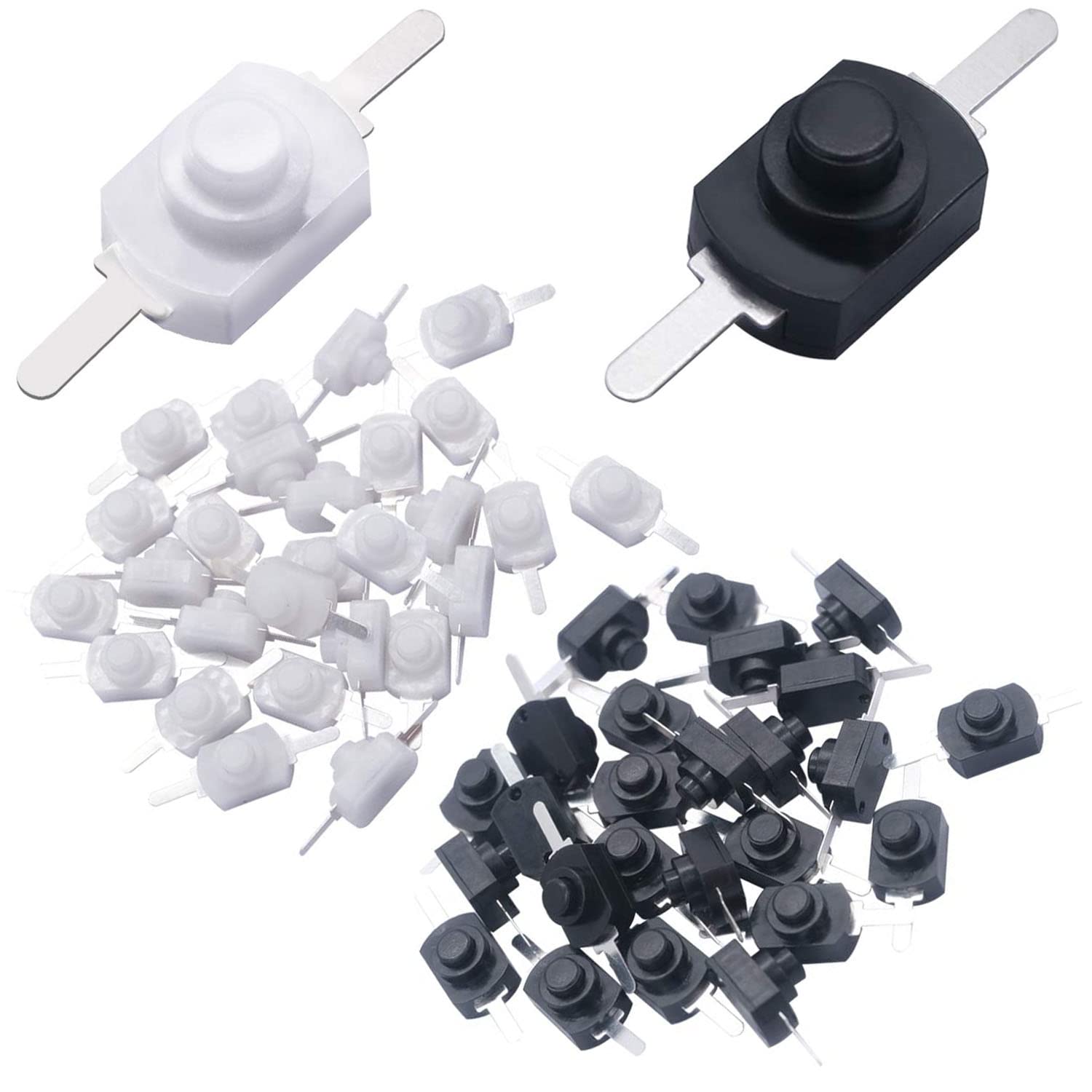 VISSQH 40PCS Mini Push Button Switch Latching Push Button Switch Tactile for Torch Flashlight Light Lamp Wall Outlet White and Black, DIY Electronics Accessories (DC 30V 1A)