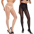 YAGAXI Women's Shiny Nylons Pantyhose - 2 Pairs Shimmer Sheer Tights Oil Shimmery High Waist Control Top Pantyhose