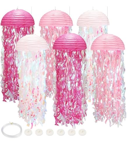 15-Piece Paper Lanterns Set – Pink, Purple, White – Mermaid Theme Party Decorations, Reusable With Metal Frames