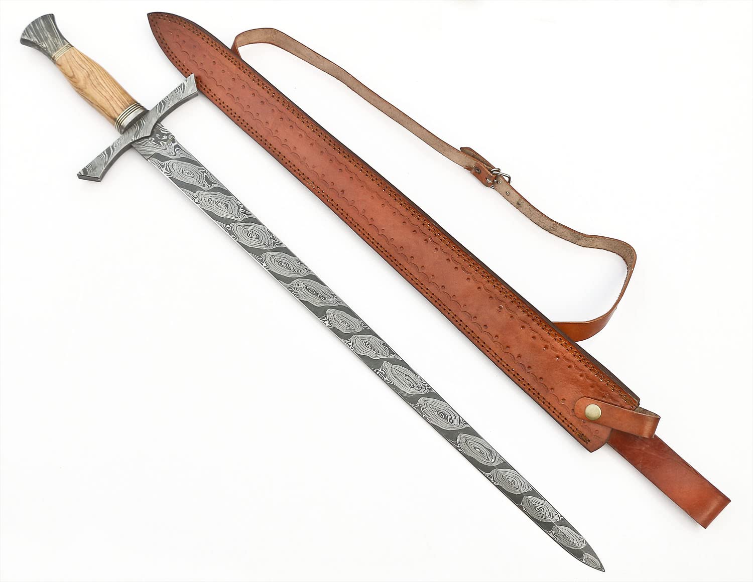 HAWK KNIVES Espada de Damasco hecha a mano, espada Vking medieval corta real con funda de cuero (Vikingo marrón)