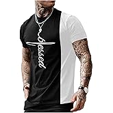 SOLY HUX Men's Color Block Letter Graphic Tops Short Sleeve T Shirt Summer Tee Top