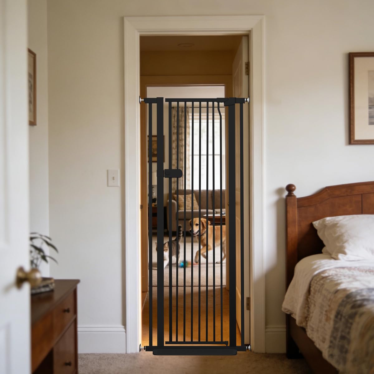 Photo 1 of Lumizone Extra Tall Cat Gate 61.02" High Pressure Mounted Extra Wide 2025 New (17 Sizes) 1.37" Gap No Drilling Auto-Close One-Handed Operation Tall Pet Gate for Dogs(Black, 61.02" H x 26.18"-29.91" W)