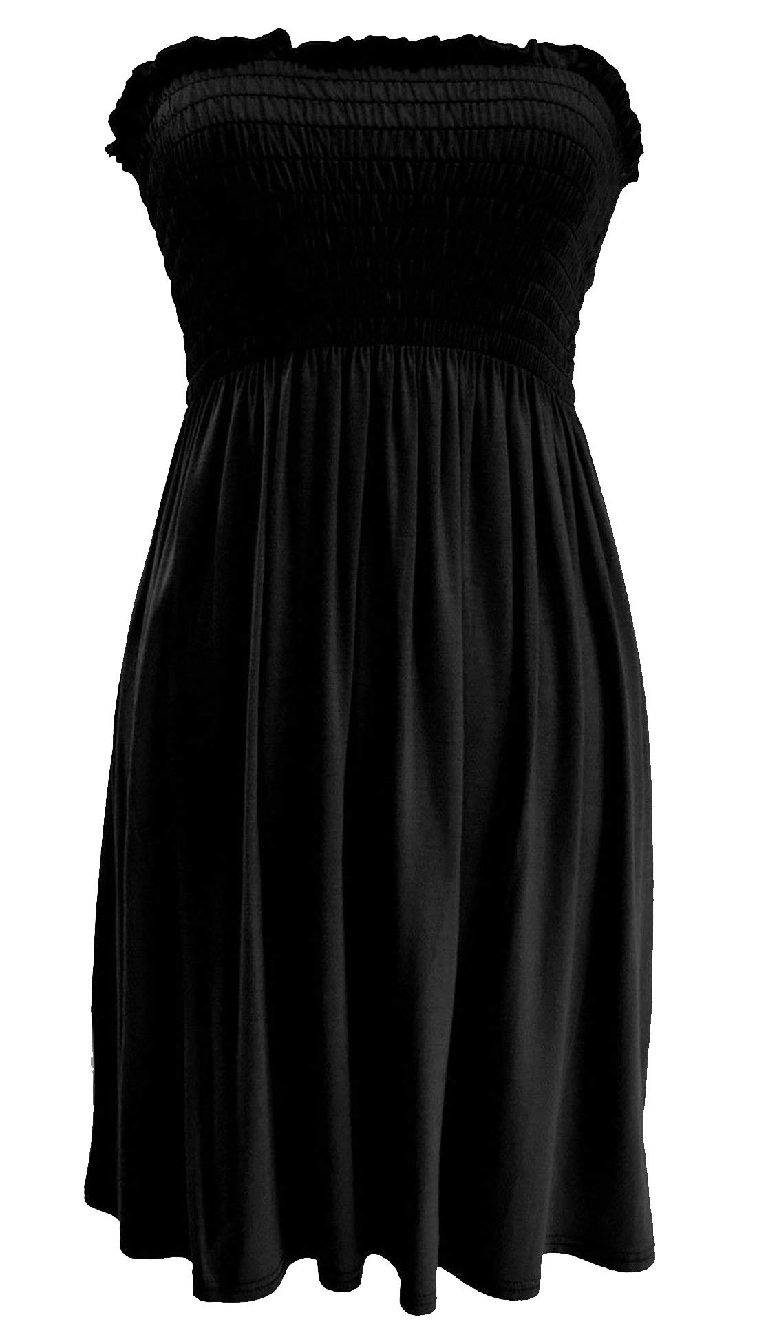 21Fashion New Womens Ladies Sheering Top Strapless Bandeau Dress Top Jersey Ladies Plus Size Boobtube Top Dress UK 8-22 (XL - 16/18, Black)