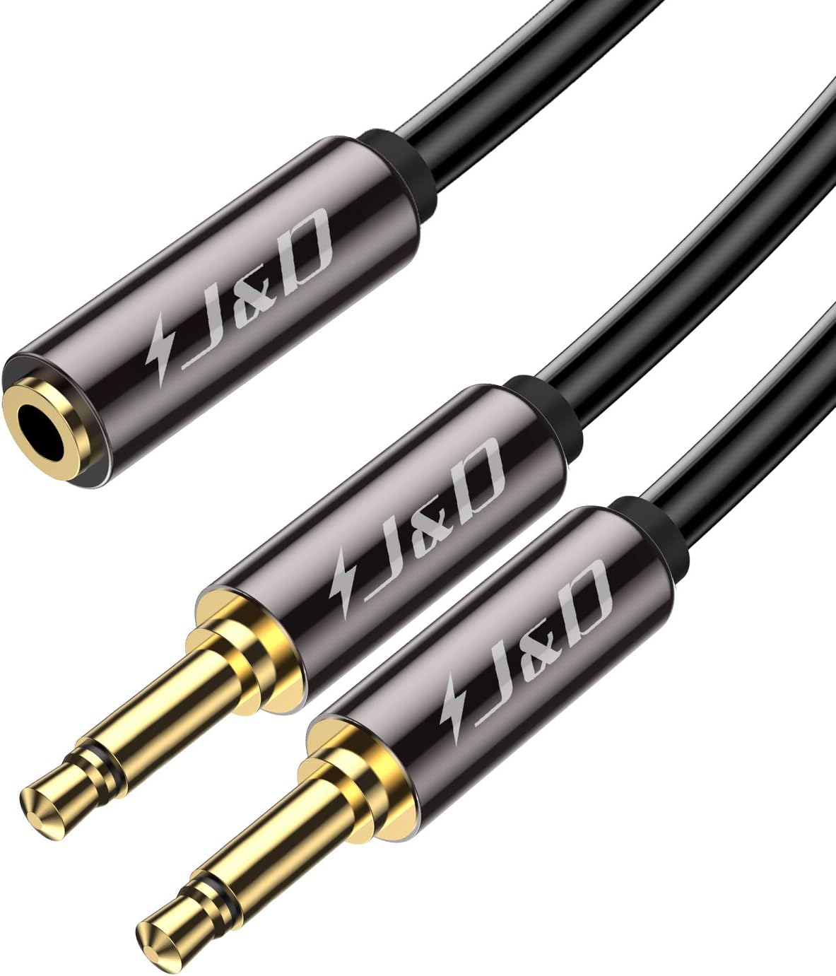 J&D 3.5mm TRS Female to Dual 3.5mm TS Male Y Splitter Cable, Stereo to Mono Breakout Adapter for Headphones Speakers