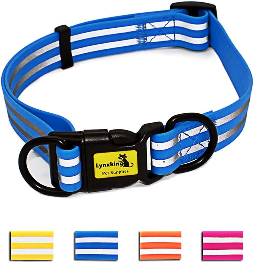 lynxking Dog Collar Waterproof Safety Reflective No Stink Adjustable Pet Necklace Neck Loop Collars for Small Medium Large Dogs (Large,Blue)