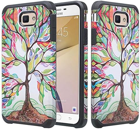 Galaxy J7v Case, Galaxy J7 Perx Case, Galaxy J7 Prime, Galaxy J7 Sky Pro Case [Impact Resistant] Hybrid Dual Layer Armor Defender Protective Case Cover for Galaxy Halo - Colorful Tree