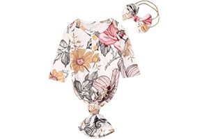 MERQWADD Infant Newborn Baby Girls Floral Sleep Gown Headband Sleepwear Romper Sleeping Bags Outfits
