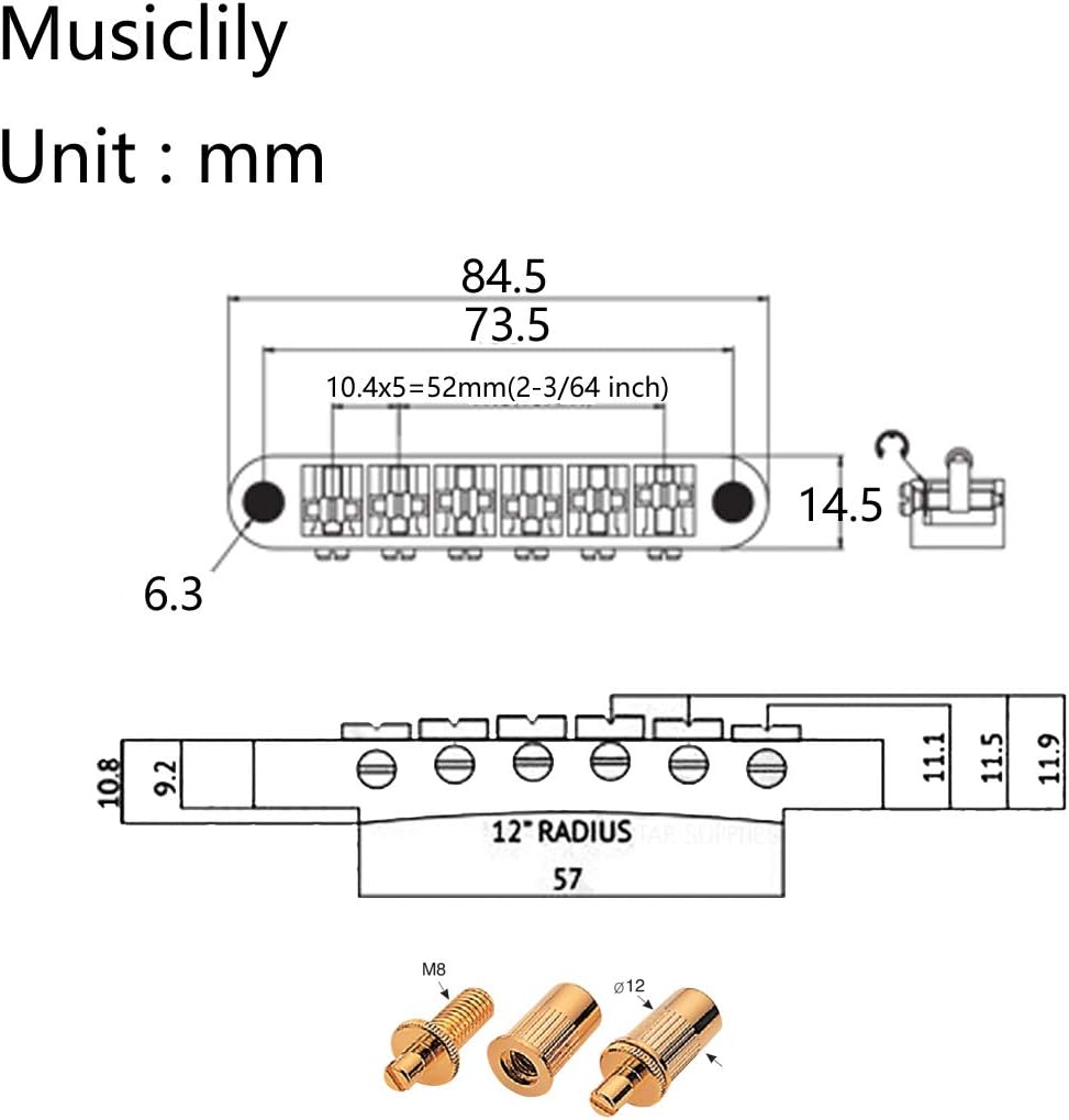Musiclily Pro Tune-O-Matic Guitar Bridge Roller Saddles Set for Les Paul LP SG Electric Guitar Black - Image 3