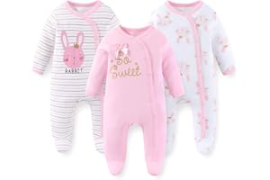 JELYLOVE Unisex Baby Boy Girl Footies Rompers Cotton Long Sleeve 3 Pack Infant Jumpsuits 0-12Months Babies' Outfits
