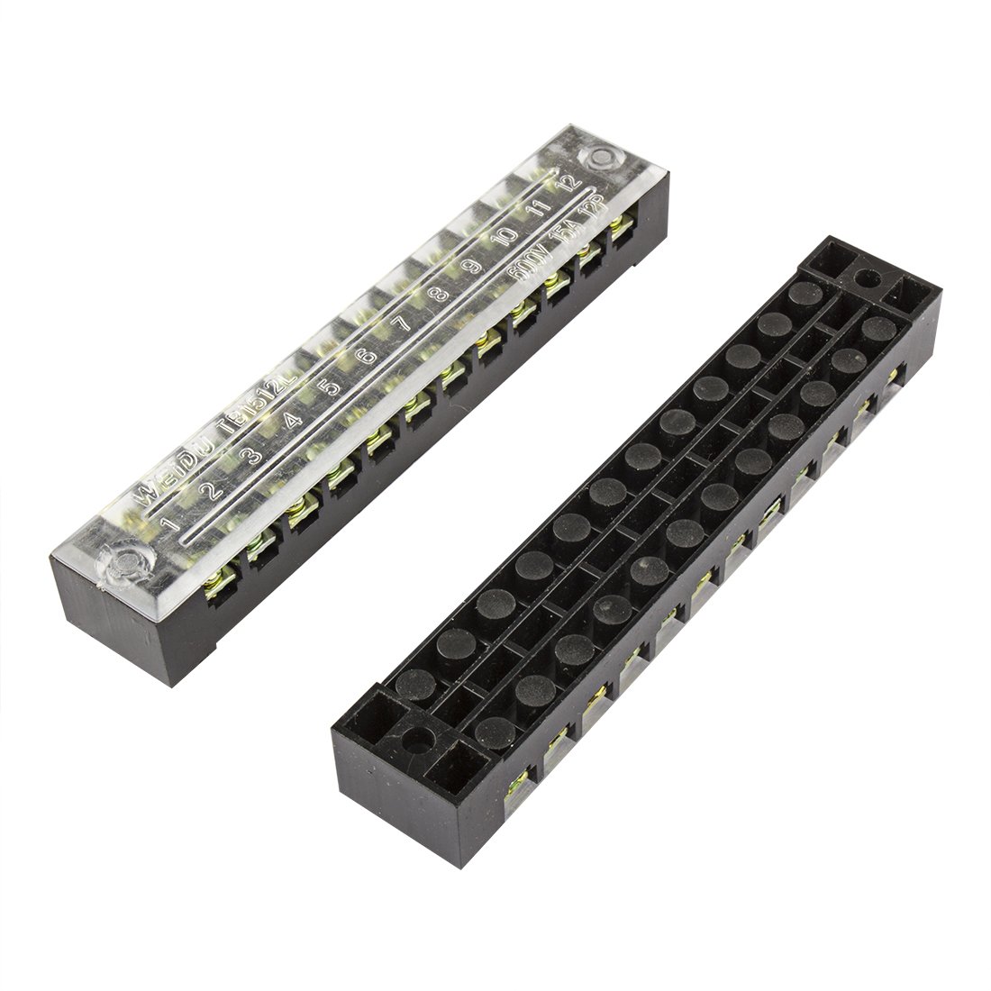 4 Pack - 6 Position Terminal Block Strips, 20A 300V, 9.5mm Pitch, Dual Row DIN Rail Screw Terminals For Wiring