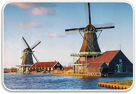 Amazon オランダの有名な運河の池の港にある風車ヨーロッパのランドマーク玄関マット屋外 屋内での使用に最適なカラーサイズ16 X 24インチ 60x40cm 玄関マット オンライン通販