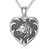 SOULMEET Heart Wolf Locket Necklace That Holds 2 Pictures Personalized Photo Locket for Men Sterling Silver on Father Son Birthday