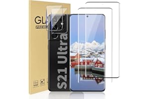 Geviaho 2+2 Pack Galaxy S21 Ultra 5G Screen Protector, HD Tempered Glass Screen Protector and Tempered Glass Protector, 9H Hardness ，Easy to install，Free of bubbles，For Samsung Galaxy S21 Ultra