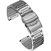 Boache Stainless Steel Watch Band Quick Release Matte Metal Replacement Strap with Double-Lock Deployment Clasp Polished Watch Bracelet 18mm 20mm 22mm 24mm Universal Replacement Band for Men Women