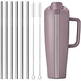 XZESH 6Pcs Metal Straw Replacement Compatible With Owala FreeSip Tumbler 40oz, With 2 Straw Cleaner, Reusable Stainless Steel Straws for Owala