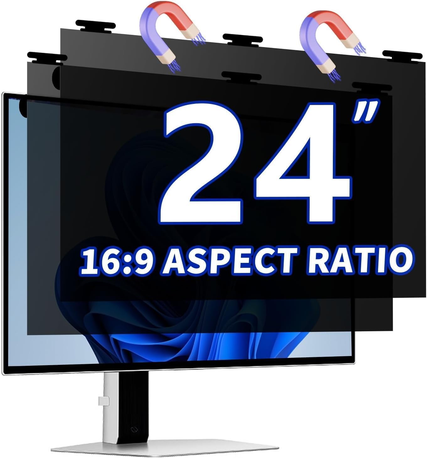 Photo 1 of [2 Pack] Magnetic Computer Privacy Screen Filter 24 Inch for 16:9 Widescreen Monitor Desktop PC, 24in Hanging Removable Anti Glare Blue Light Protector, Double Sided Reversible Eye Care Film