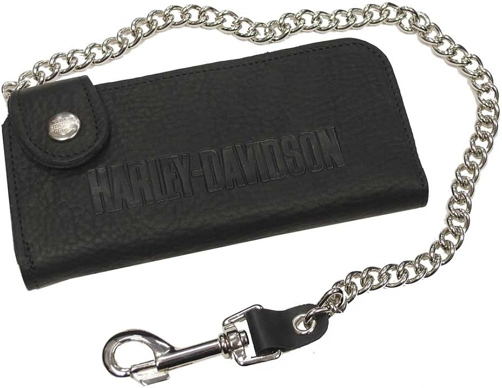 HarleyDavidson Men's BiFold Embossed HD Biker Chain Wallet Black