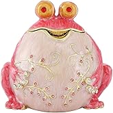 QIFU Hand Painted Pink Frog Style Enamel Jewelry Trinket Box Hinged, Unique Gift for Family