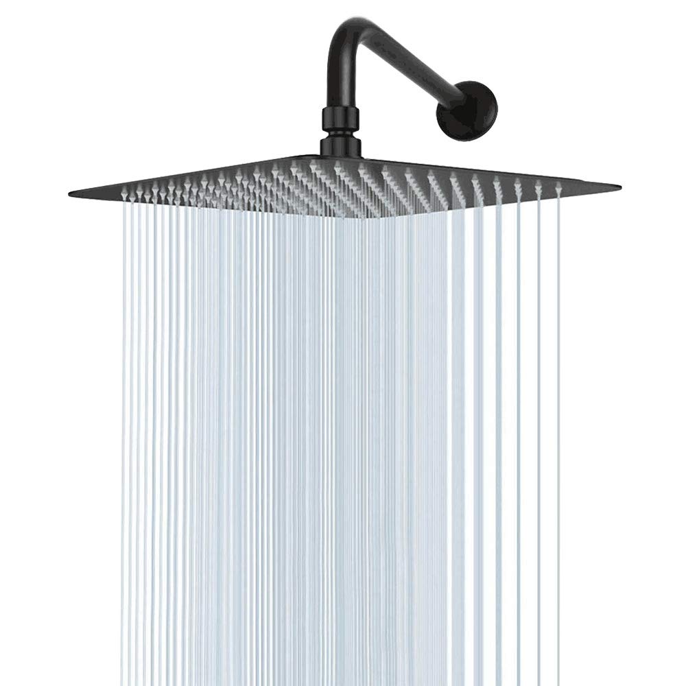 12 Inch Shower Head With 15 Inch Extension Arm, NearMoon Oil Rubbed Bronze (Black) Stainless Steel Square Rain Shower Head, Large Rainfall ShowerHead Waterfall Full Body Coverage Easy To Install