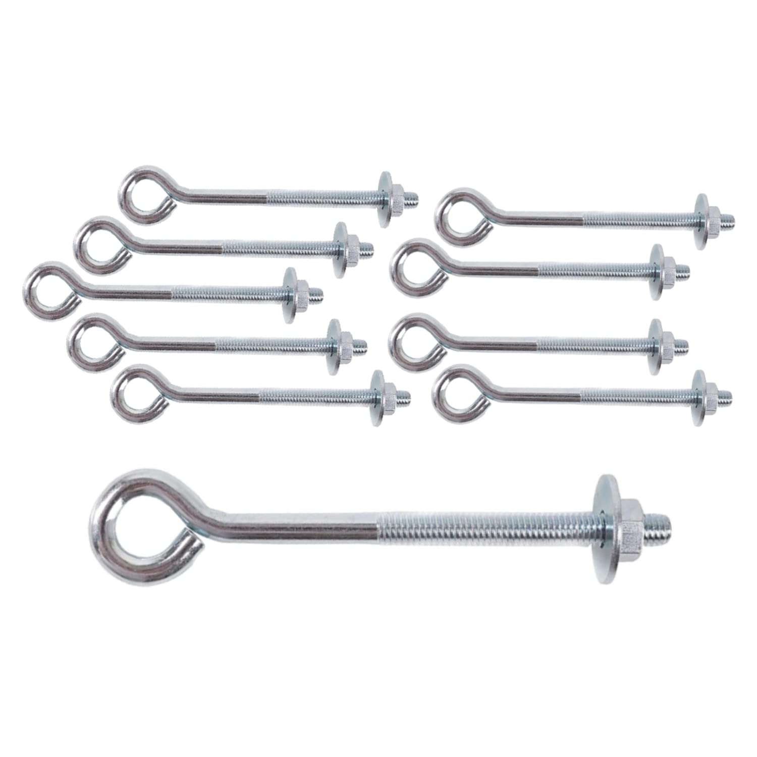 M6 x 100mm Eye Bolts with Nuts and Washers Strong Wire/Chain Link Fence Support Steel Lifting Eye Bolts with Nut Washer Ring Bolts with Metric Thread Pack of 10.